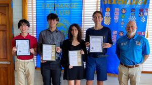 Pictured left to right: Gabriel Escamilla, Jake Rincon, Stefani Sanchez, Wyatt Walker, and Sebastian Exchange Club Student Coordinator Adam Preuss